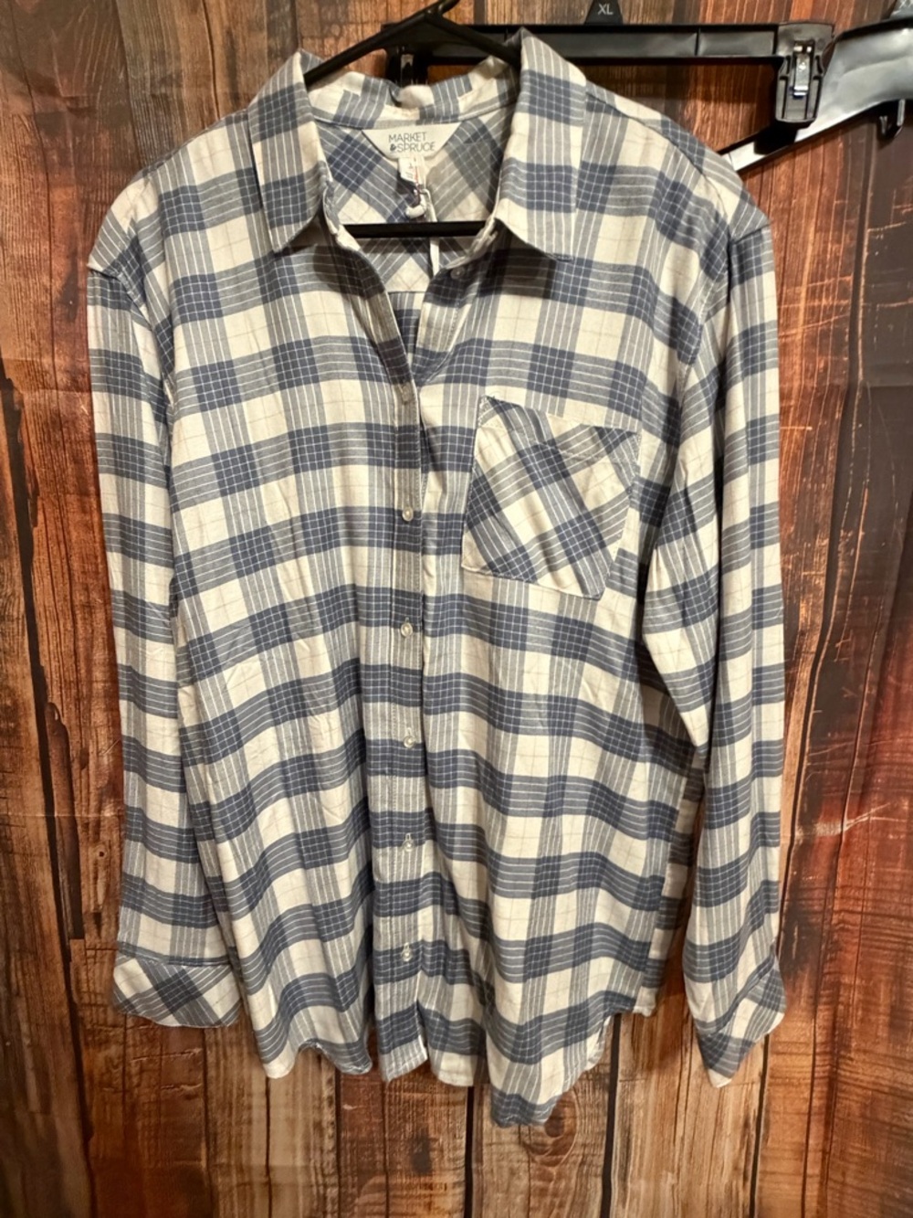 Market & Spruce Blue and White Plaid Button-Down Shirt